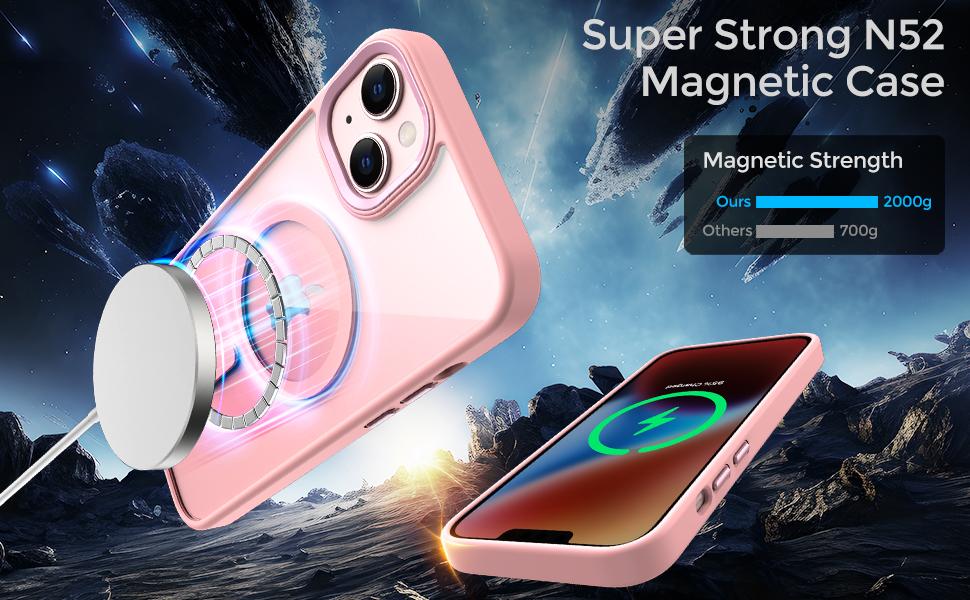 Magnetic for iPhone 15 Case, [Compatible with MagSafe] [Military-Grade Protection] Crystal Clear Hard Back&Soft TPU Frame Shockproof Protective case for iPhone 15.(Pink)