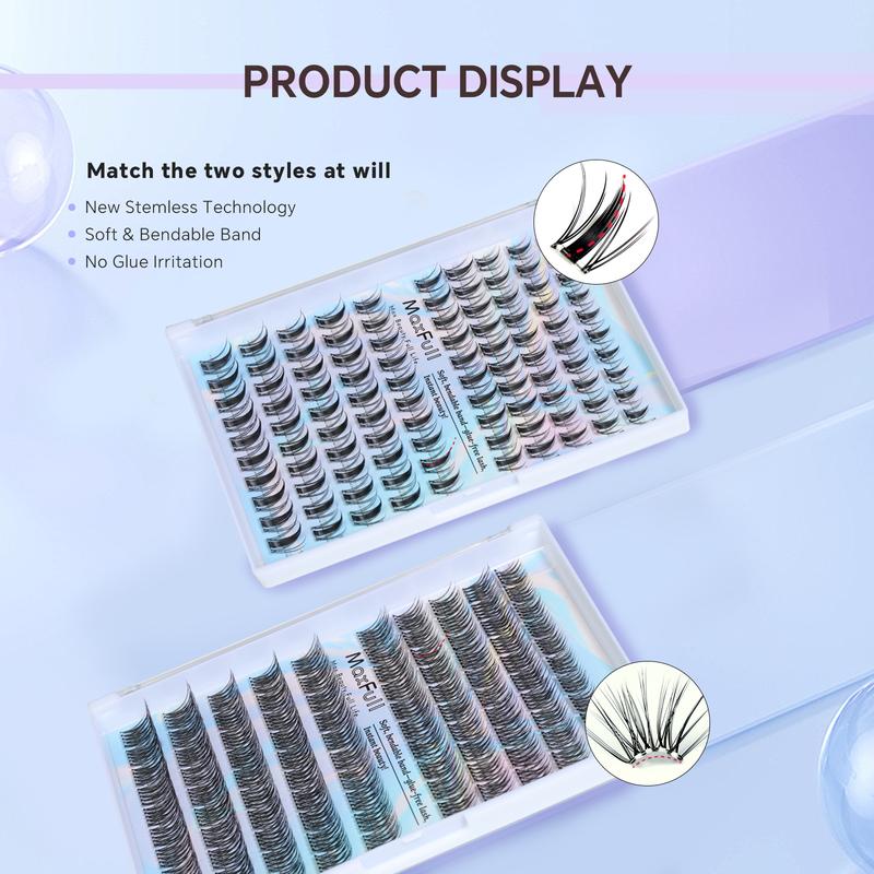 Maxfull Glueless Lashes Bendable Invisible Band Super Strong Hold Lash Clusters Kit 10-18mm DIY Self Adhesive All‑Day Hold Eyelashes Extensions Kit D Curl Anime&Natural Dual Style Fluffy Wispy Pre-Glued Eyelash Beginner-Friendly Press‑On & Easy Remove