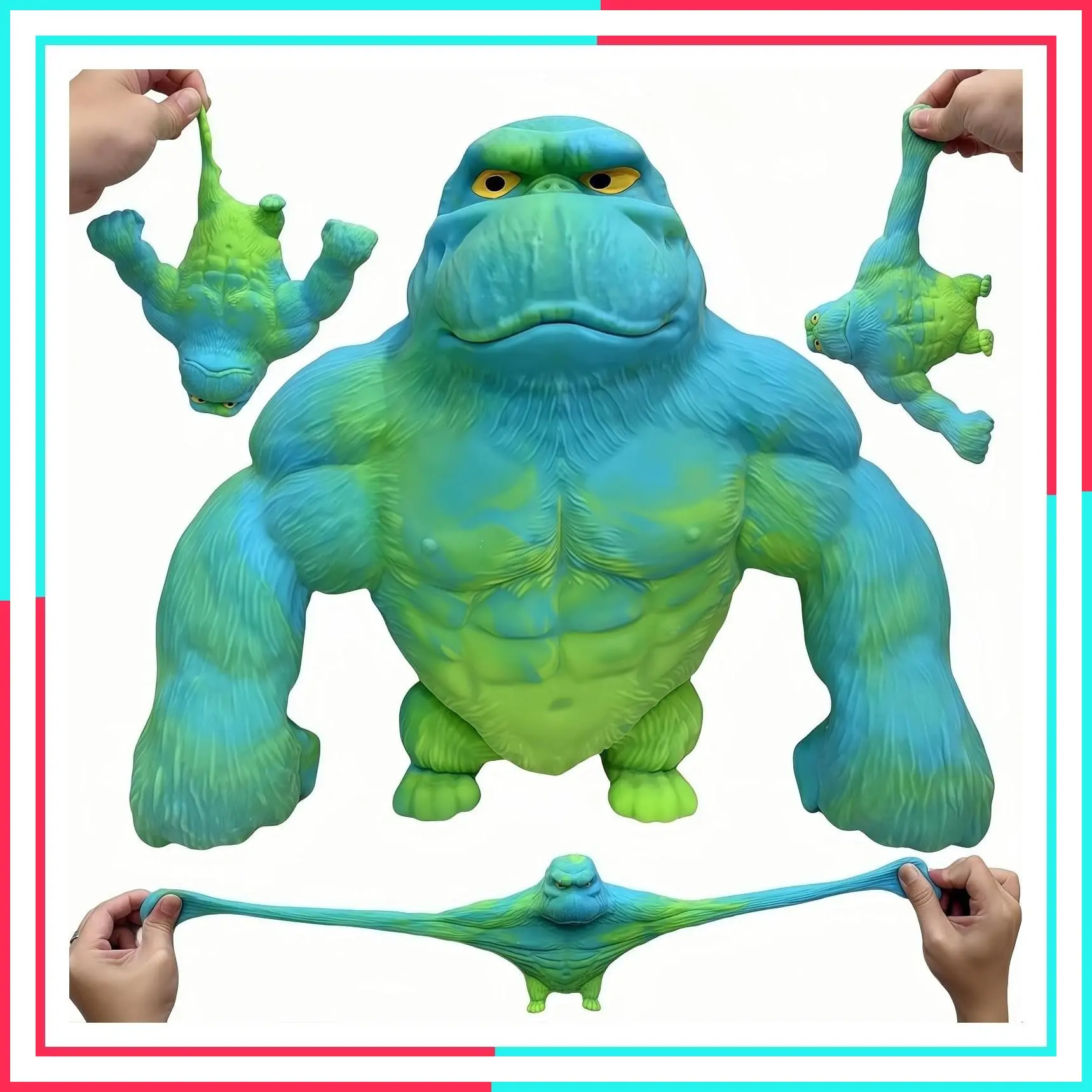 Squeeze Toy, Squishy Monkey Toy, Stretchy Glue-Sand Filled Rubber Gorilla, Elastic Stretchable, Autism Decompression Toy for Adults and Children, Christmas Gift, Blue Medium