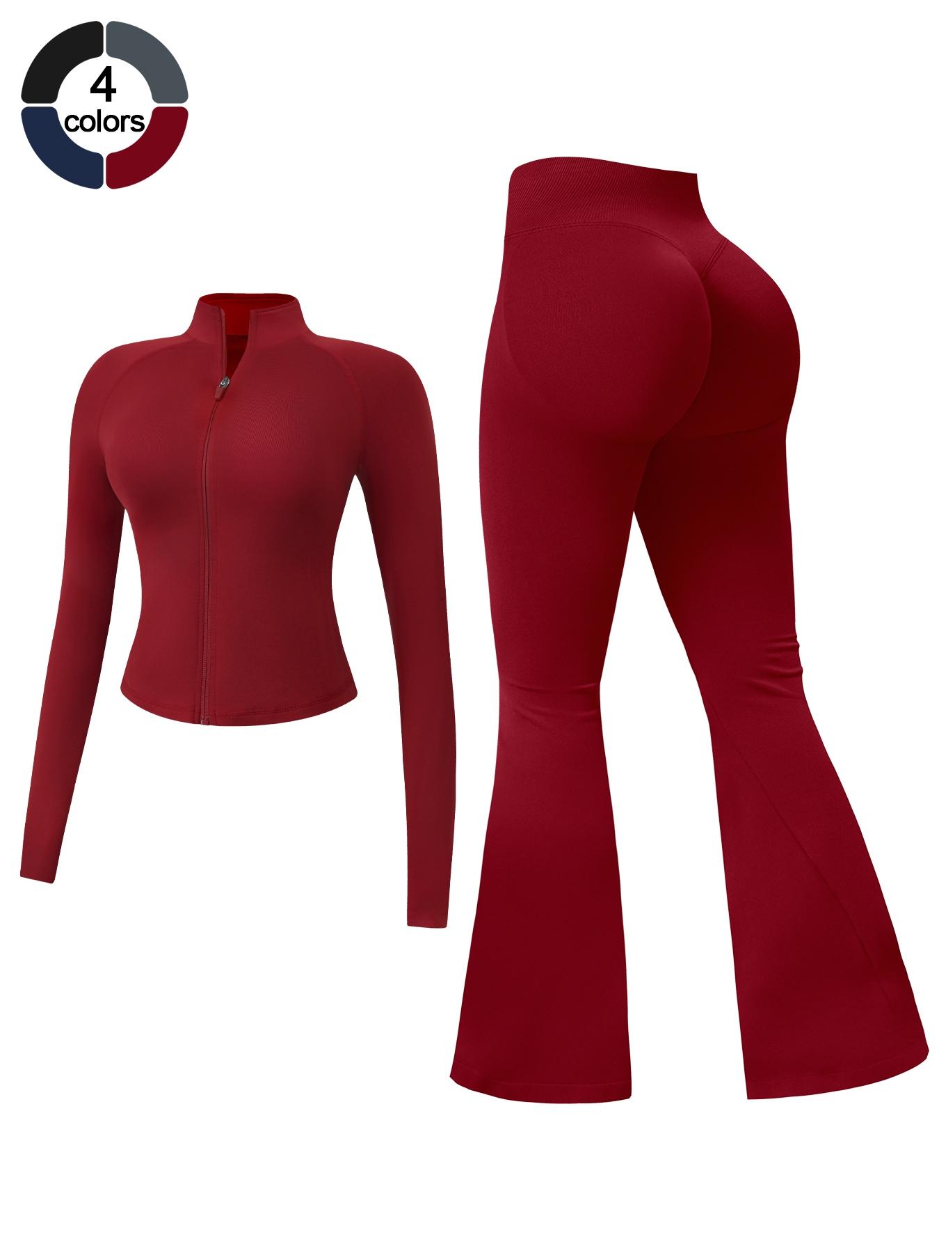 Women's 2-Piece Sportswear Set, Long Sleeve Slim Fit Top & High Waist Tight-Fitting Pants, Yoga Gym Running Comfortable Breathable, Sweatsuit Set, Athleisure Wear Set