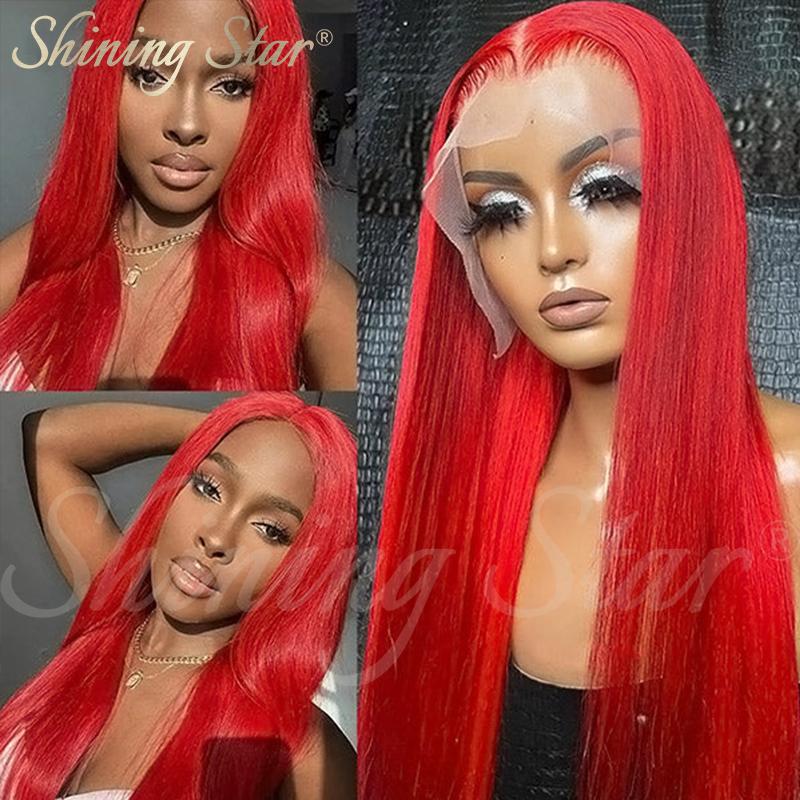 Peruvian Straight Hair Burgundy Lace Front Wig Human Hair Wigs for Women 99J Red Blonde Colored Wigs 180% Density 13*4 Human Hair Deep Part Wig on Sale