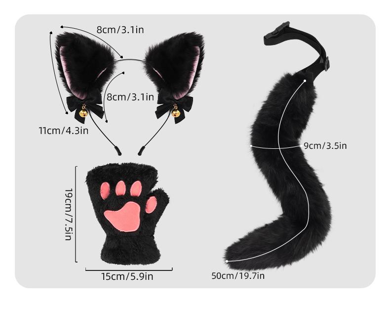 Cat Cosplay Costume Set – Plush Ears, Fluffy Tail & Paw Gloves for Halloween, Christmas, Anime Party