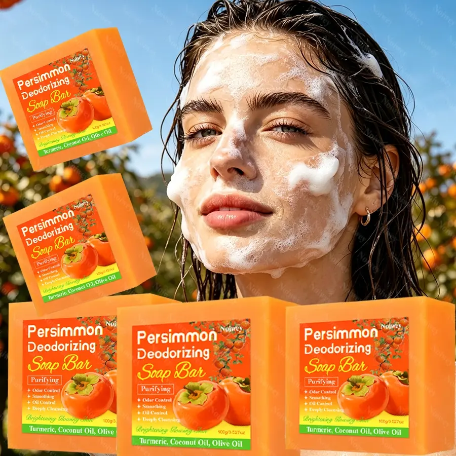 5pcs Persimmon Bar Soap, Cleanser, 48 hour odor control, Multi functional soap for Cleansing The Face, Body, Hands, Eliminates Body Odor, Deep Cleans, Controls Oil, Smooths And Refines The Skin, Provides Moisturizing, Hydrating Care