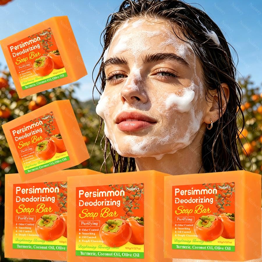 5pcs Persimmon Bar Soap, Cleanser, 48 hour odor control, Multi functional soap for Cleansing The Face, Body, Hands, Eliminates Body Odor, Deep Cleans, Controls Oil, Smooths And Refines The Skin, Provides Moisturizing, Hydrating Care