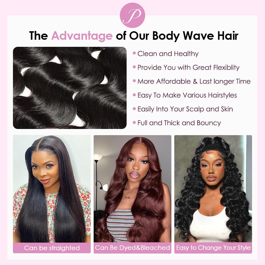 Pizazz Hair Body Wave Human Hair Bundles Salon Quality Brazilian Virgin Bundles 100% Human Hair