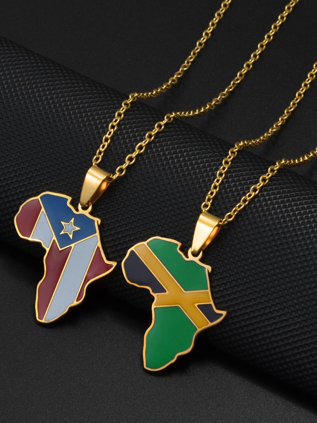 Africa Map With Jamaica Haiti Puerto Rico PR Flag Pendant Necklaces For Women Jewelry