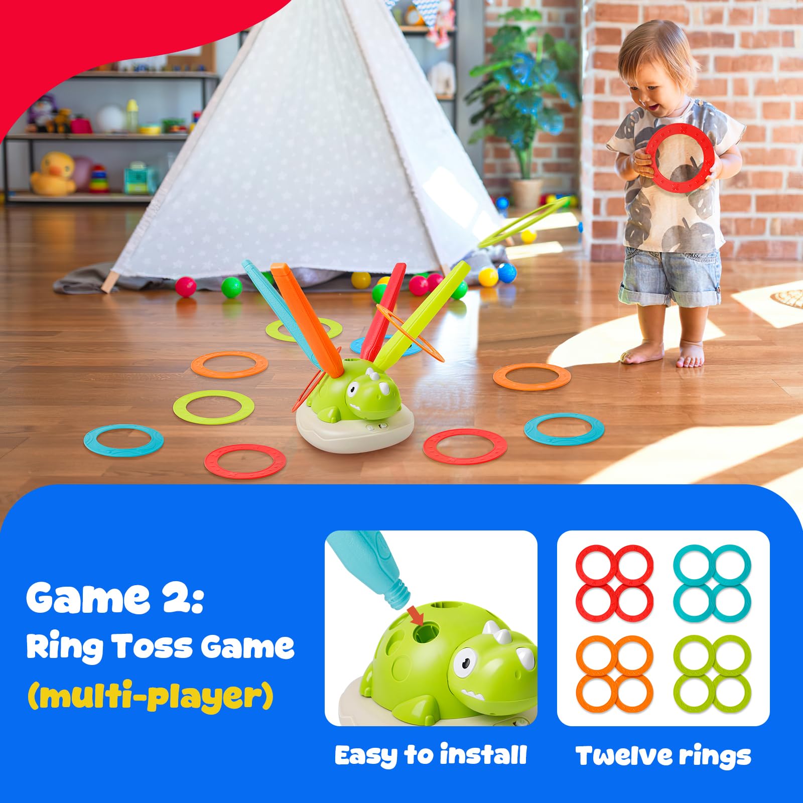 Edulok 3-in-1 Remote Control Dinosaur Play Set - Musical Bouncing Game with Ring Toss & Rocket Launcher, Perfect for Thanksgiving Family Fun, Indoor/Outdoor Active Play for Ages 3+