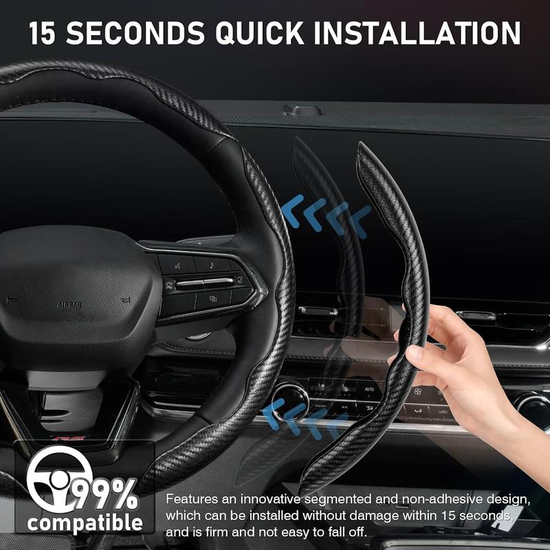 Canvcle 3 Piece Carbon Fiber Steering Wheel Cover, Car Steering Wheel Cover for Men/Women, Anti-Slip, Comfortable Grip, Durable, Universal for 99% Car Interior Accessories
