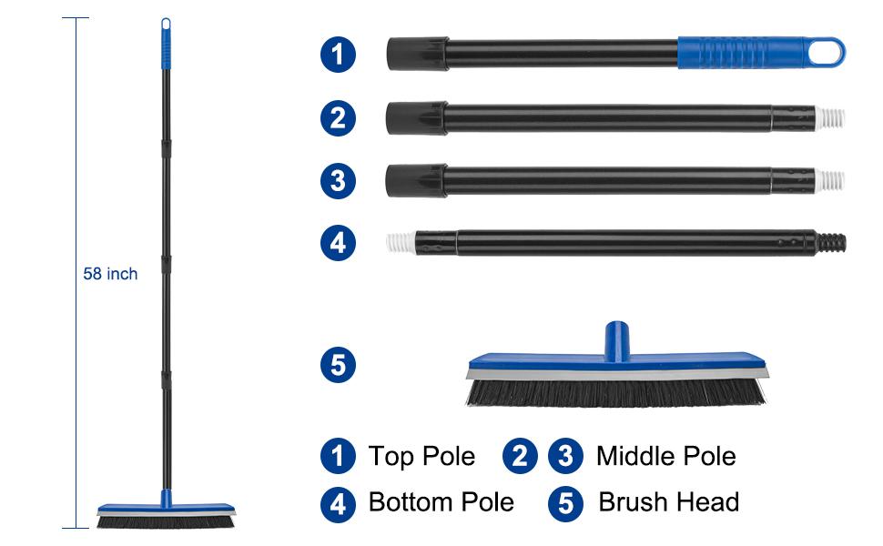 Furniture for daily use 16 Inch Push Broom Outdoor 2 in 1 with Rubber Squeegee and Stiff Bristle Deck Brush 58" Long Handle for Deck Patio Garage Warehouse Driveway Concrete Floor Cleaning Scrubbing(Blue)