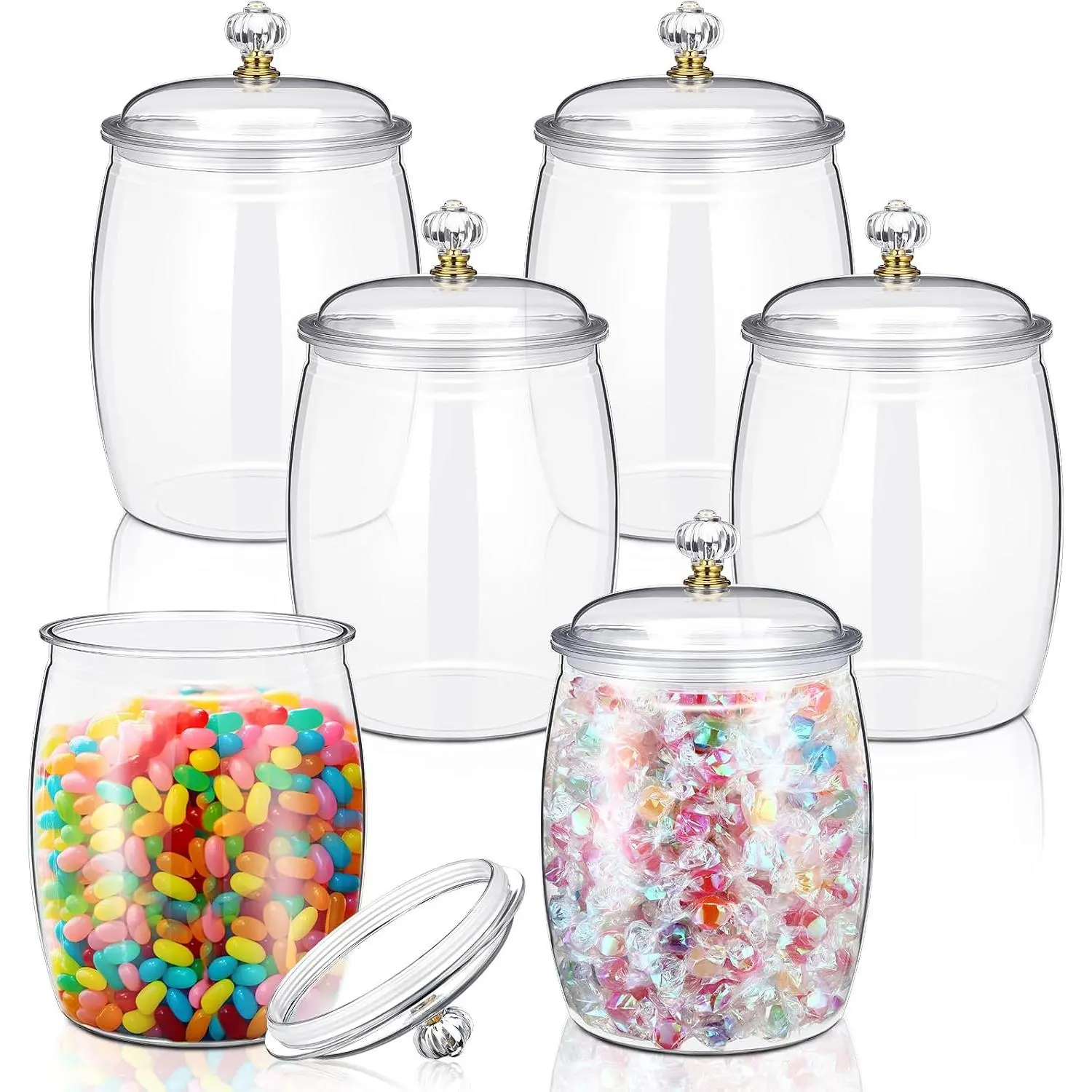 6 count Plastic Candy and Cookie Jar with  Decorative  Jars Candy Buffet Containers Clear Airtight  Storage Canister  Decoration(42 oz,Classic)