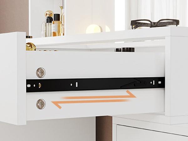 Sikaic 48.8 Inches Large Makeup Vanity Desk with Lighted Mirror & Power Outlet Glass Tabletop Bedroom Dressing Table