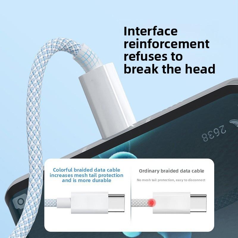 60w Type C Data Cable, Braided Charger, Long 1m Fast Charging Cable, Ultra-Fast Type C Adapter for Smartphones and Mobile Devices