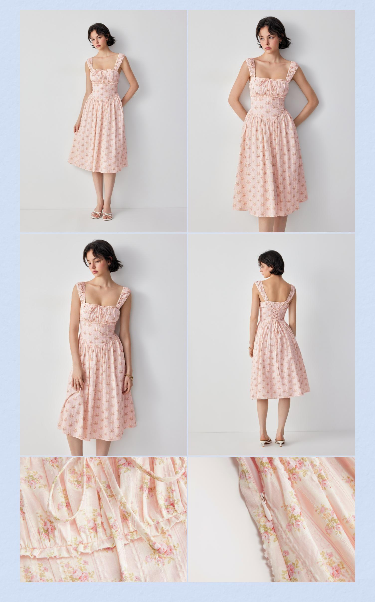 Cider Cotton-blend Textured Floral Sweetheart Ruffle Lace Up Flared Maxi Dress SohoChic
