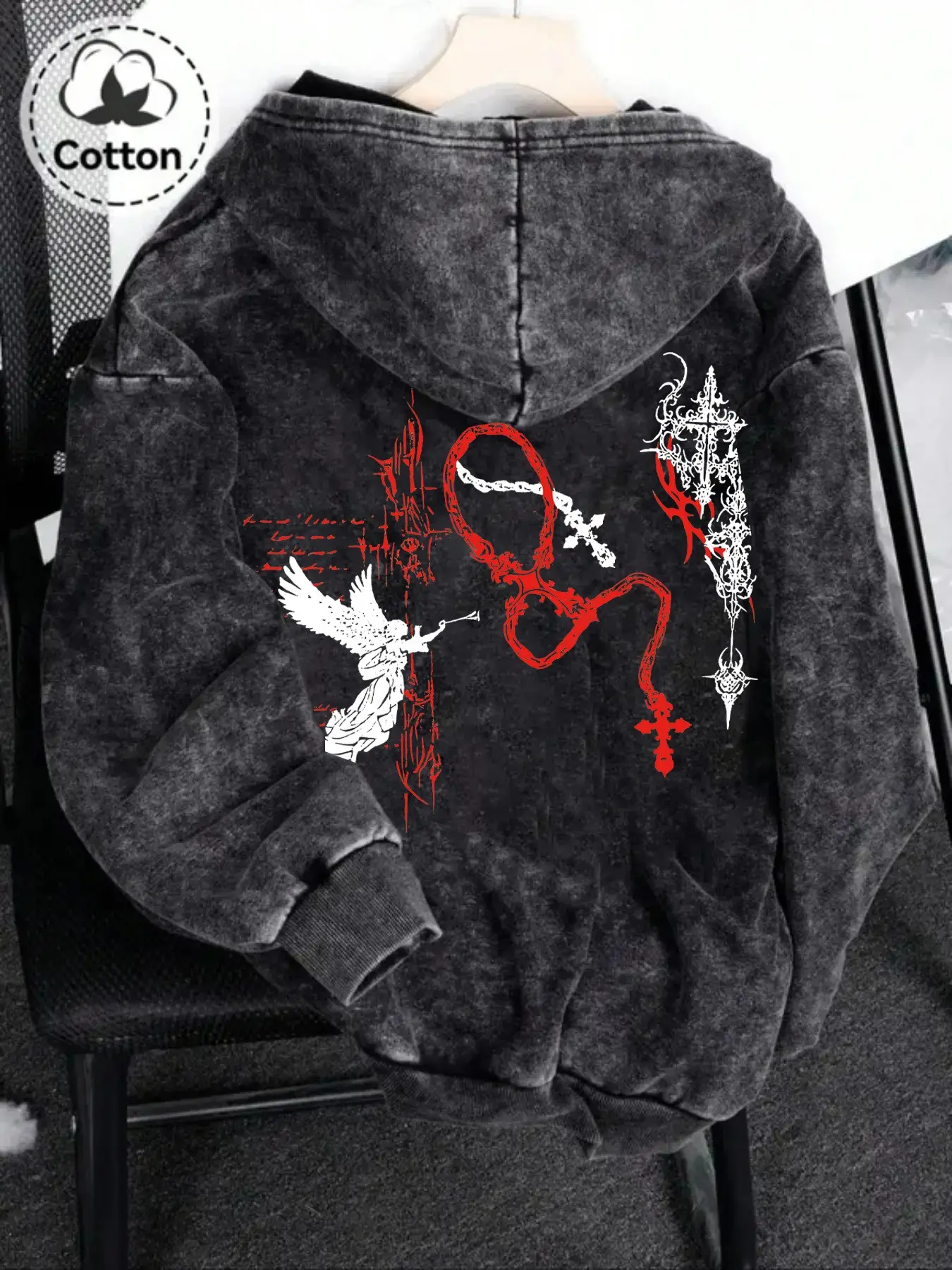 Y2K Cybercore Acid Wash Full Zip Hoodie for Men & Women, Street