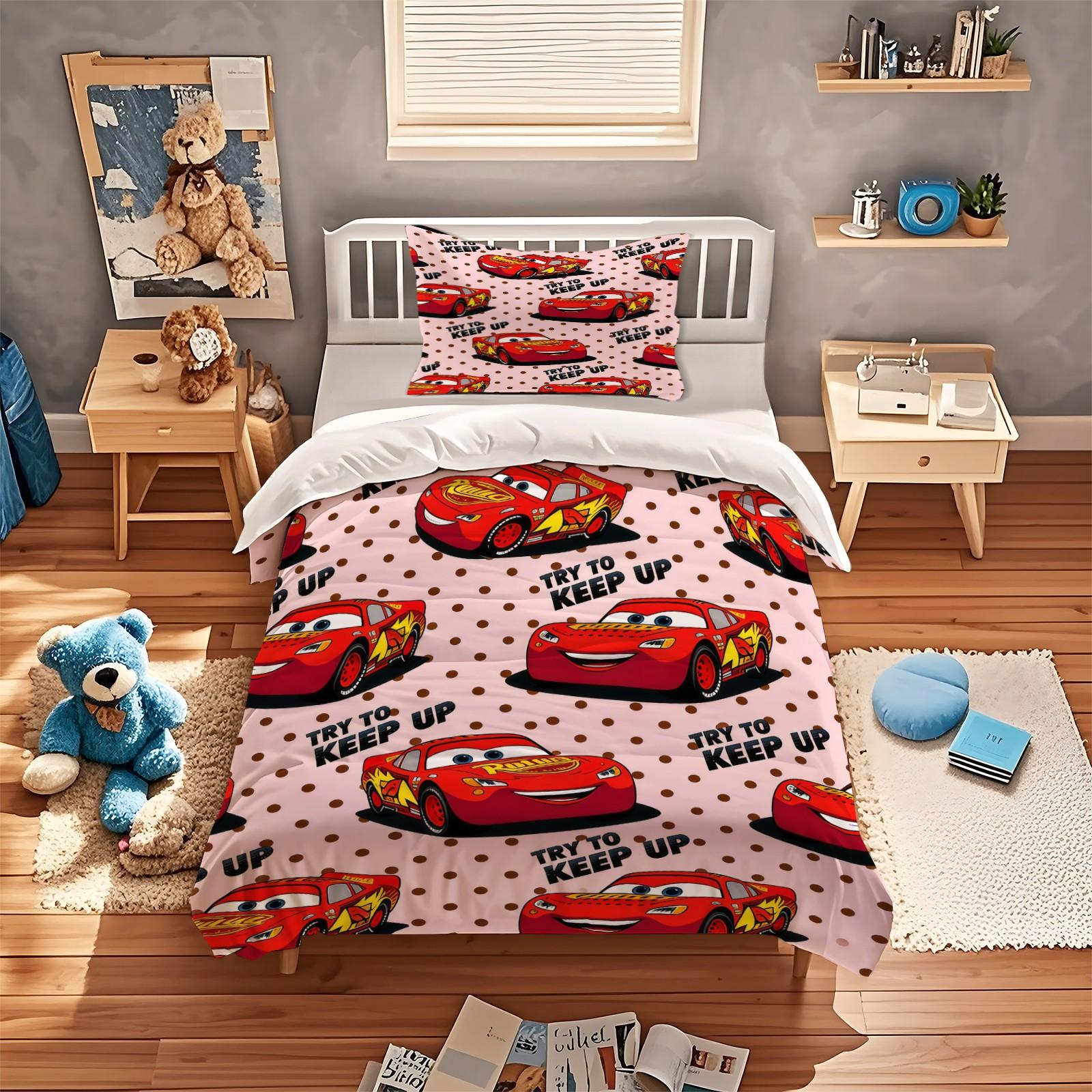 Cartoon Car Pattern Duvet Cover Set, Soft And Durable Bedding Set, Including 1 Duvet Cover And 1 Or 2 Pillowcases, Suitable For Children And Adults Daily Holiday Birthday Gifts Bedroom Decorations