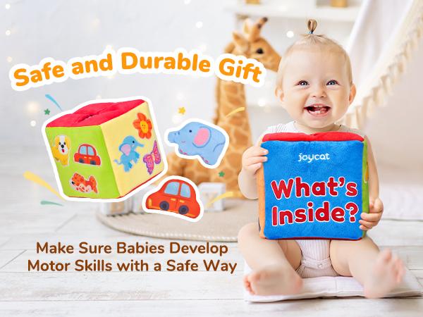 JoyCat Baby Toys, Surprise Mystery Soft Box with 10 Sensory Objects, Rattle, Crinkle Paper, Mirror, Soft Busy Toys, Stuffed Sensory Toys, Christmas Gift for Boys & Girls