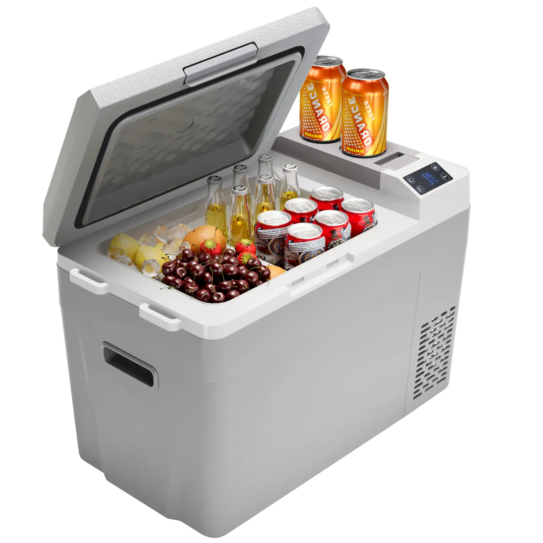 Car Refrigerator - 32QT Electric Cooler with Wireless Use, Car Fridge with Fast Cooling, Portable Freezer with Low Power, with Magnetic Sealing Design, Usable Battery and Battery Protection