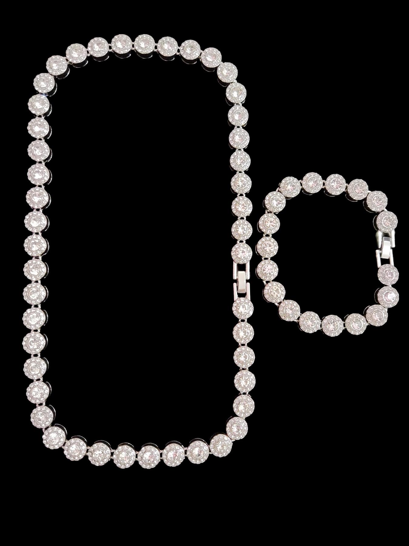 2Pieces/Set Men Women Hip Hop Round Necklace And Bracelet , Fashion Punk  Iced Out Bling Bling Set Jewelry For Lover Gift