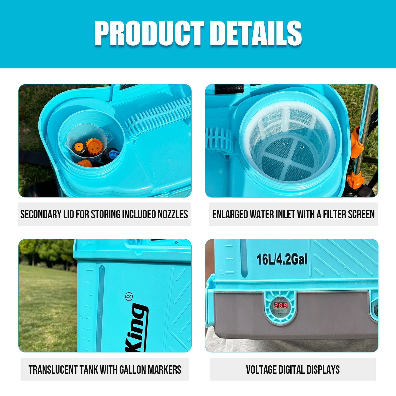 SideKing 4 Gallon 0-100 PSI Adjustable Pressure Sprayer Compatible with Makita 18V Battery Electric Sprayer with Wand 5 Nozzles 2.6Ah Battery Charger Included Home Pest Control Indoor Bug Killer