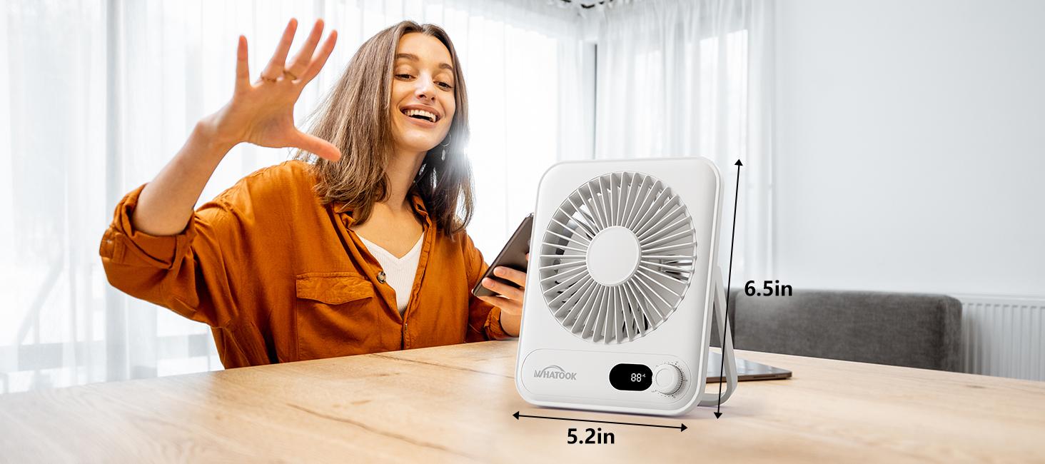 WHATOOK Small Desk Fan 2000mAh 10 Hours Battery Office Fan Quiet Mini Desktop Fan Portable Rechargeable Travel Essentials Pink Adjustable