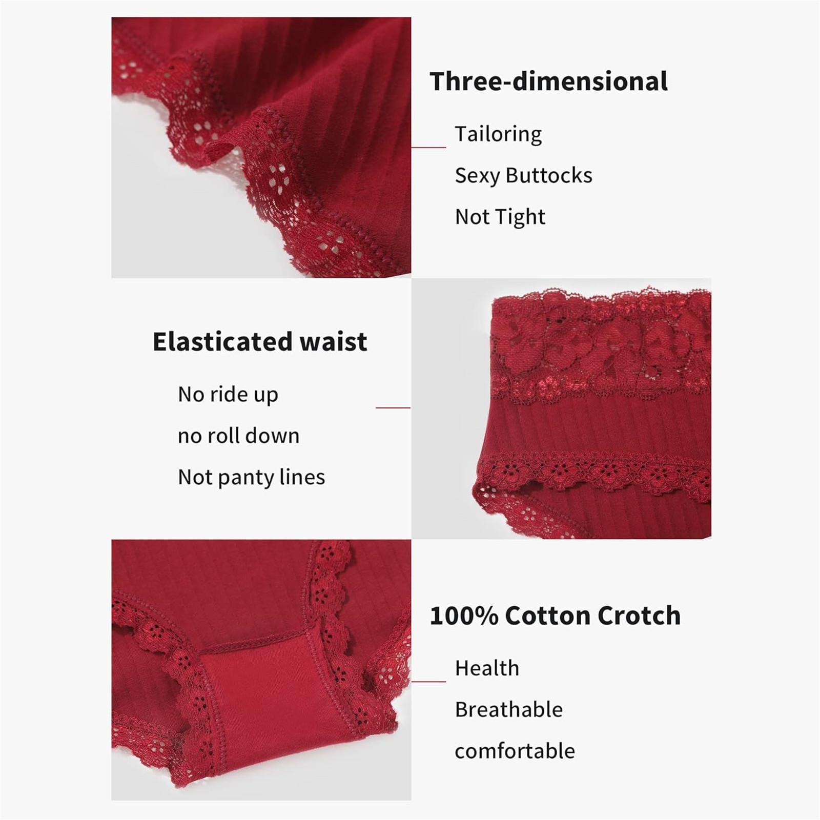 LEVAO Cotton Underwear for Women Breathable Lace Low Rise Bikini Panties Women's Hipster Underpants S-XL 6 Pack