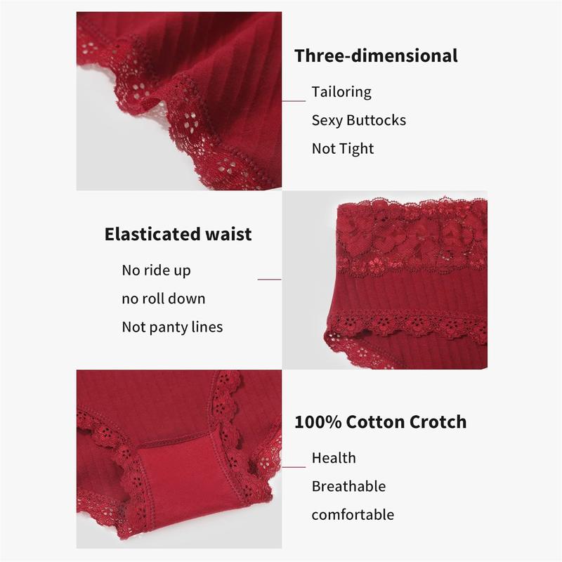 LEVAO Cotton Underwear for Women Breathable Lace Low Rise Bikini Panties Women's Hipster Underpants S-XL 6 Pack