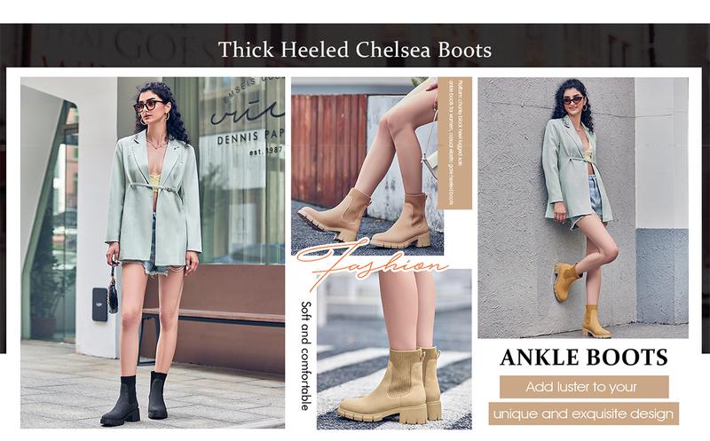 Coutgo Womens Platform Ankle Boots Elastic Chunky Block Heel Chelsea Booties Lug Sole Non-Slip Combat Winter Shoes fantasia  boots  ground