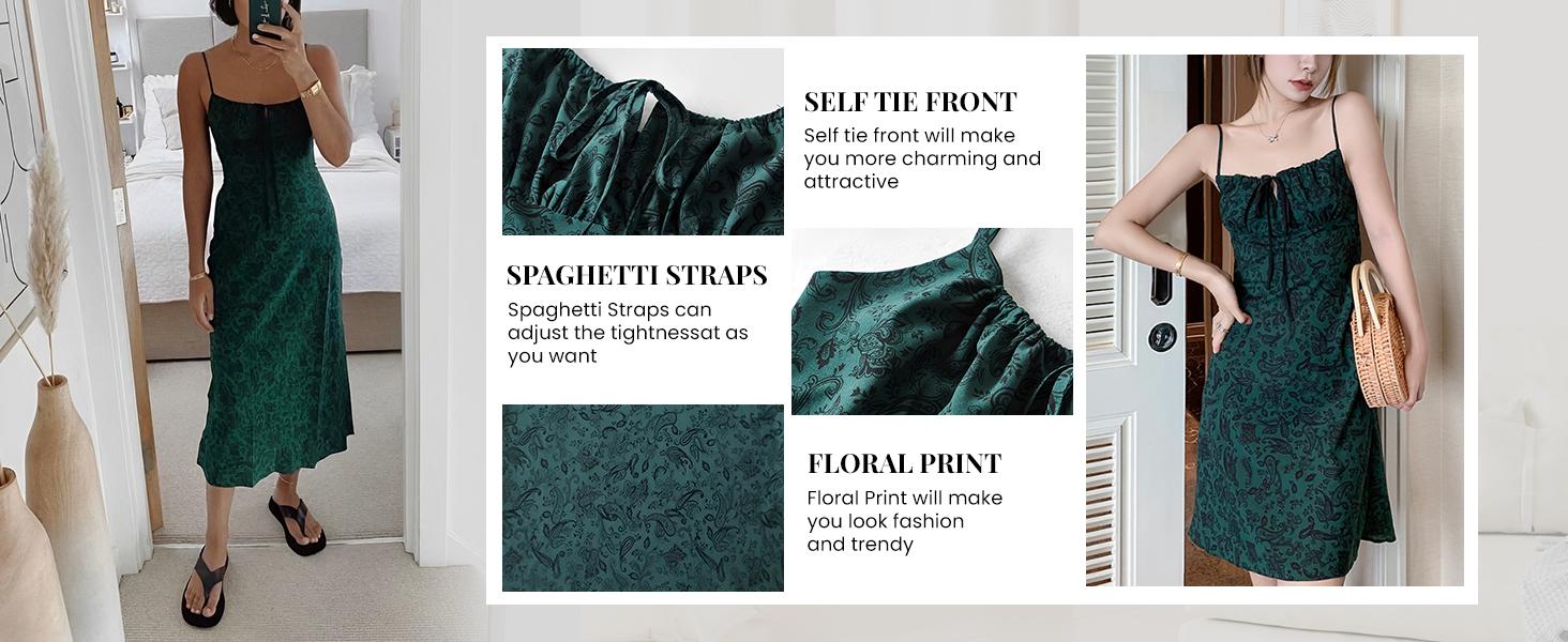 Molitree Womens Floral Dress Low-Cut Square Neck Spaghetti Strap Tie Bodycorn 90s Y2k Sun Dresses Womenswear Sleeveless Casual Summer Short-Yellow