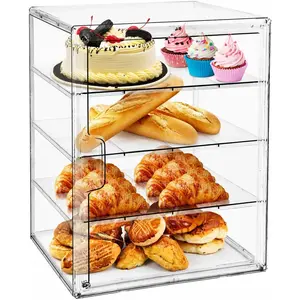 MEI NIAN Pastry Display Case,Bread Box for Kitchen Countertop,4-Layer Adjustable BreadBox, Large Capacity Bread Box for Home-baked Breads,Muffins,Bagel Storage Container, Bread Holder 1-Pack