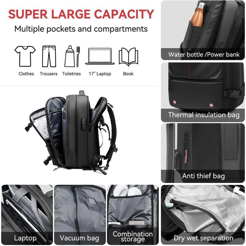 Kabaqoo Airback Vacuum Seal Compression Travel Backpack 60L Expandable Vacpack Water Resistant TSA Lock Airbag Black (Electric AirPump included)  travel accessories travel essentials Outdoorfun SpringStatements