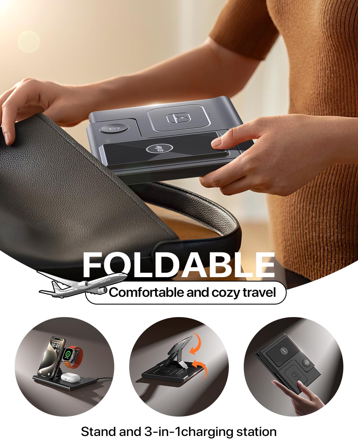 tiktok Upgraded 3 in 1 phone holder Foldable Charging Station for Apple Devices 15W Wireless Charger Stand for iPhone 11 Pro-16 series,Apple Watch and AirPods(Adapter Not Included)Springtok