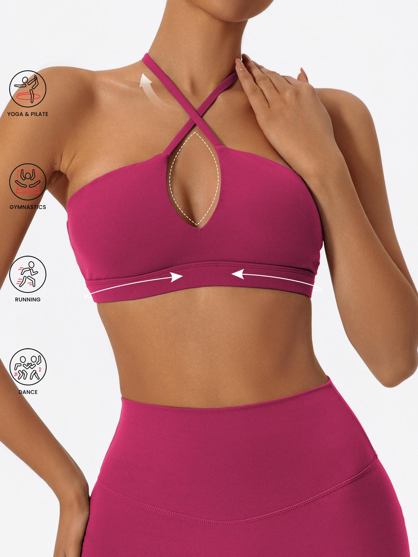 Women's Solid Color Criss Cross Athletic Fitted Sports Bra, High Stretch Breathable Comfortable Quick Drying Adjustable Spaghetti Strap Backless Wireless Sports Bra, Ladies Sportswear for Indoor Outdoor Wear
