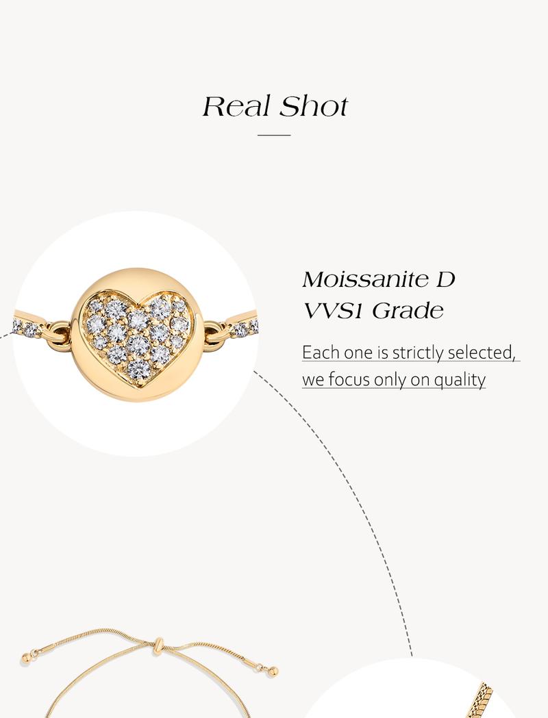 D VVS1  Fashion Heart Lab-Created Moissanite Bracelet  For Women and Girls Engagement birthday Gift Jewelry Adjustable B034