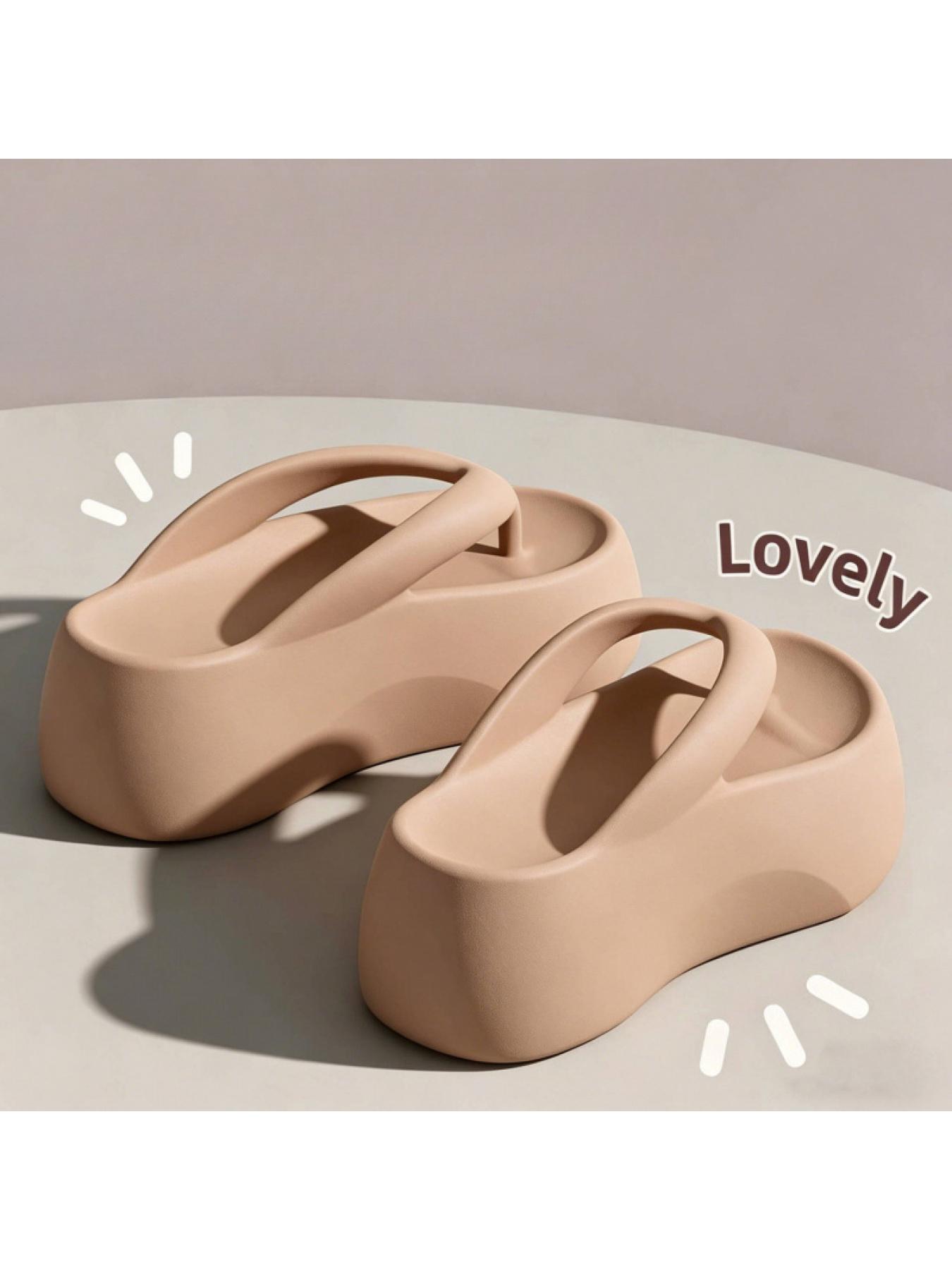 1 pair of thick-soled EVA flip-flops for women, summer outdoor wear, non-slip, height-increasing home sandals Footwear