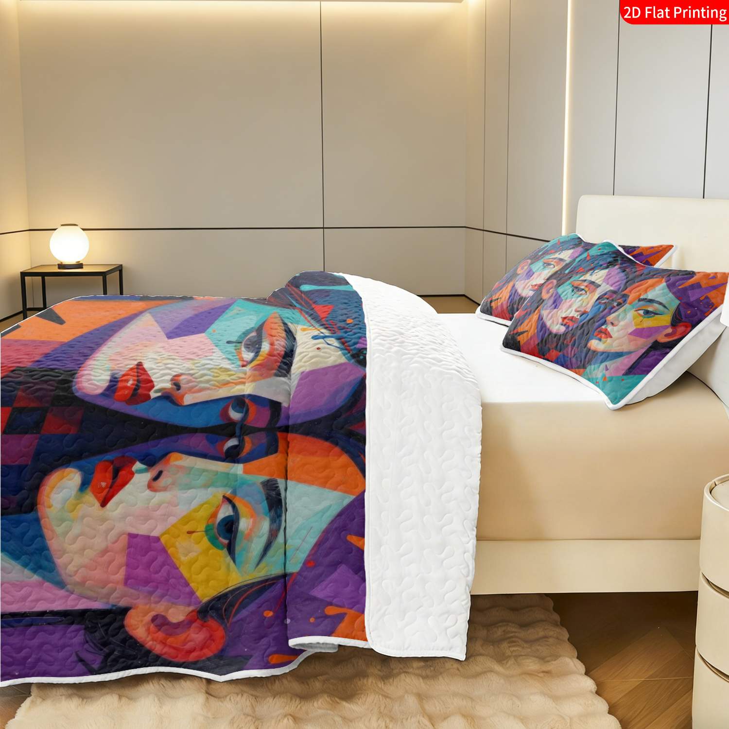 3 pcs, 2D Flat Print Abstract Geometric Portrait Bedspread Set, Soft and Comfortable, Multiple Sizes Available, Suitable for Gifting and Daily Use, Ideal for Creating a Cozy Home Atmosphere(1 bedspread , 2 pillowcases)