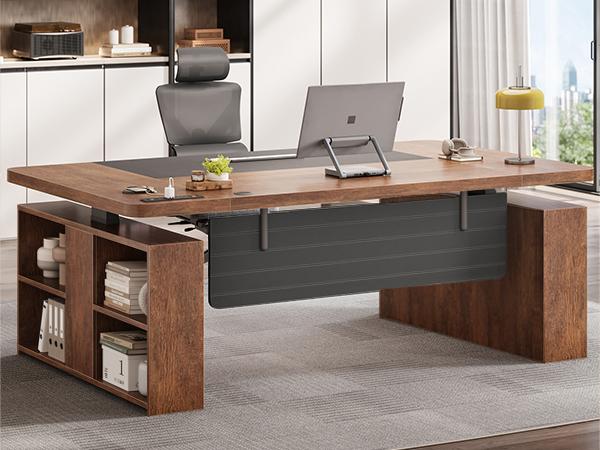 SEDETA 63" Executive Standing Desk with Storage, Executive Height Adjustable Desk with Power Outlets, Large Computer Office Desk with Privacy Panel for Home Office