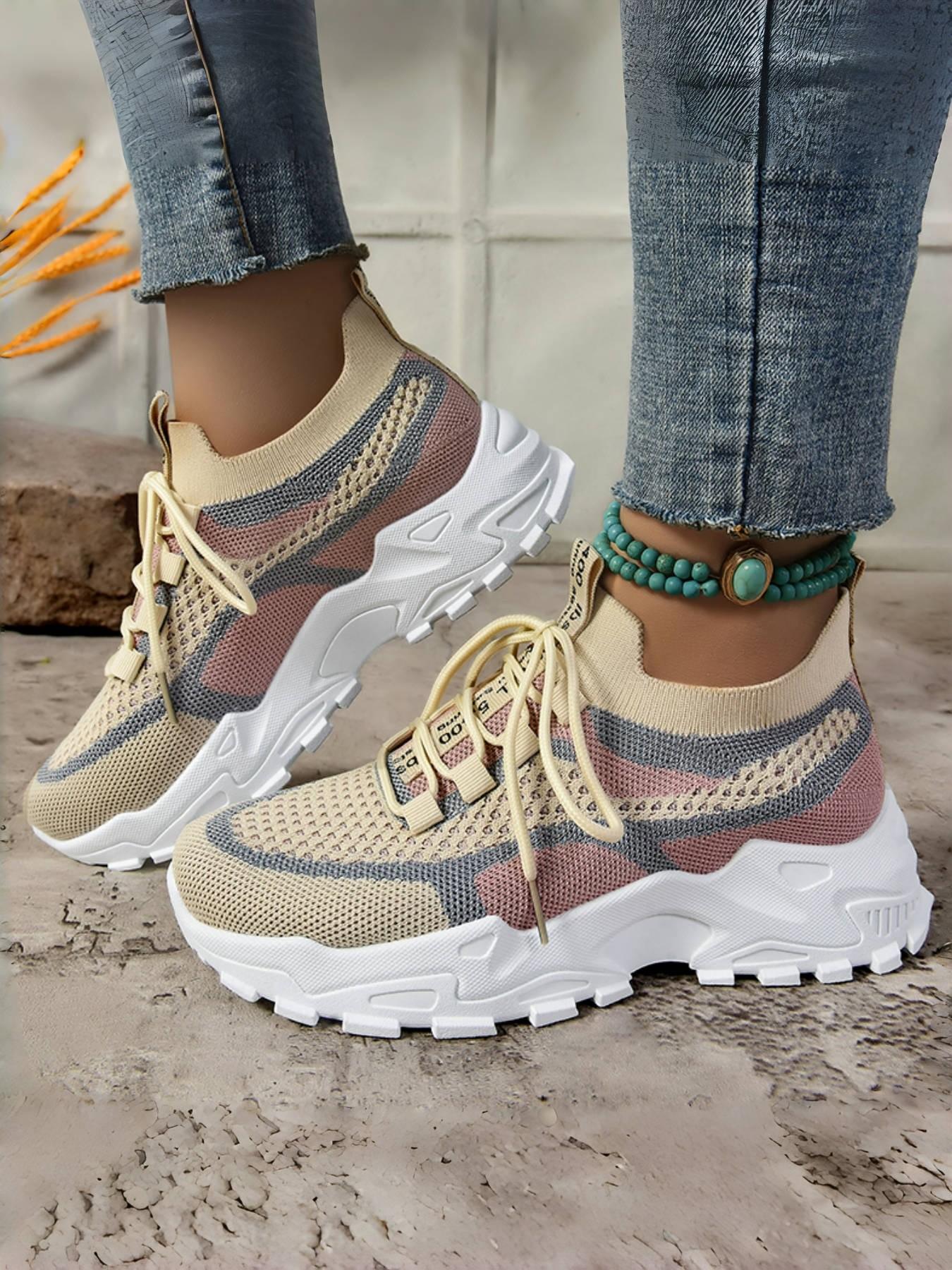 Women's Lightweight Knit Slip-On Walking Shoes, Breathable Mesh Comfort, Anti-Slip Shock Absorbent Sole, All-Season Casual Footwear