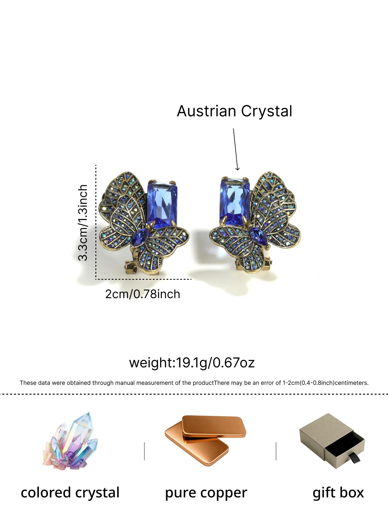1 pair of retro and elegant blue diamond studded earrings, suitable for daily commuting, vacation and dating, and also a surprising and exquisite small gift.