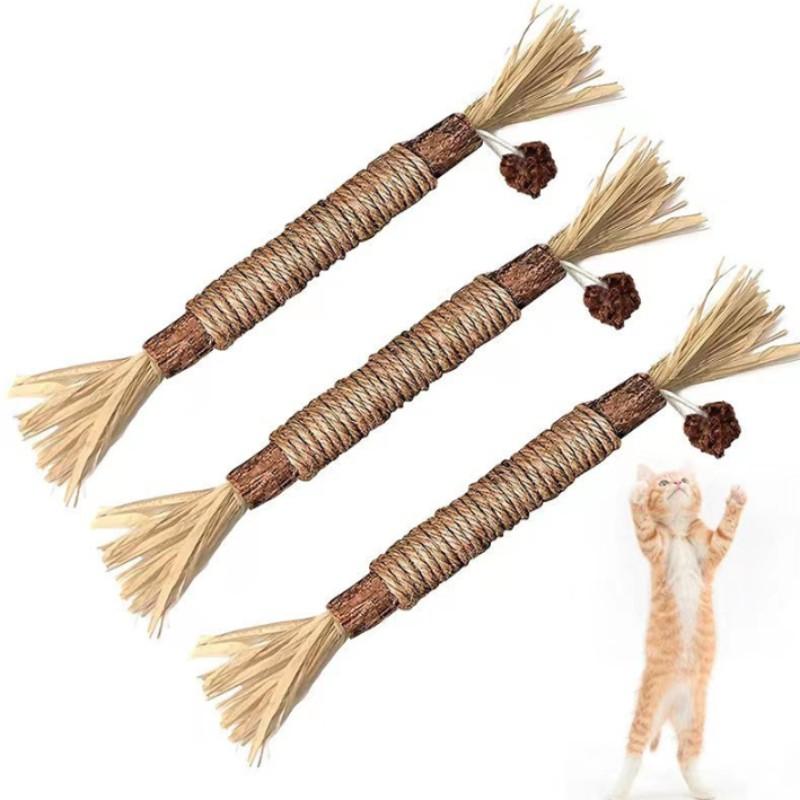 Pet Toy Cat Chew Stick, Hemp Rope Wood Mint Catnip Teeth Cleaning, Indoor Play Oral Stimulation, Ideal for Cats and Adult Cats