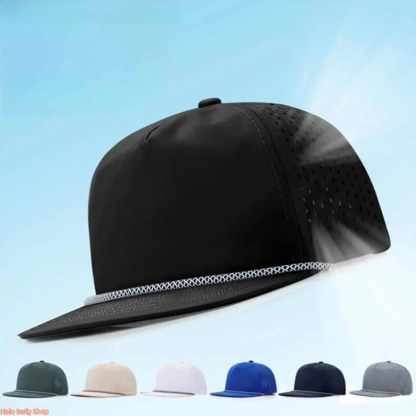 5-Panel Cotton Trucker Cap with Perforated Top, Unisex Casual Outdoor Hat with Cord Detail, Quick-Drying and Water-Resistant, Sports Cap, Fast‑Dry Cotton