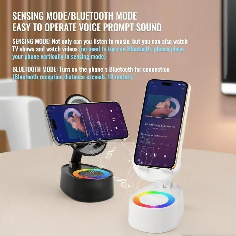 Wireless Speaker Phone Holder 1 Count Rechargeable Ambient Light Speaker Bluetooth-compatible for Home & Outdoor Use Compatible with iPhone & Android Audio Smartphone Black