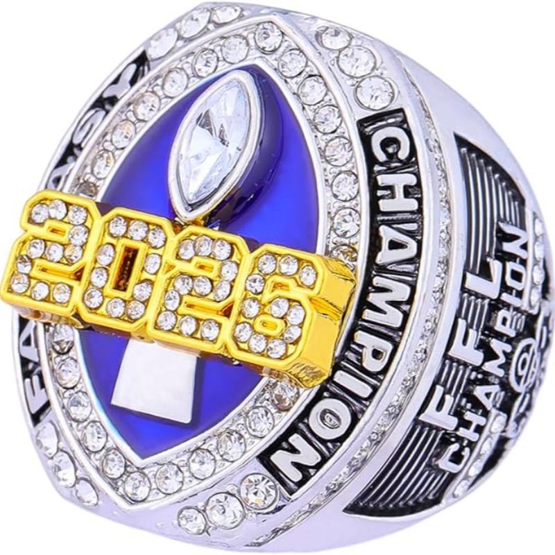 Mens fashion 2026-2025-2024 fantasy series trophy style football championship ring with brown wooden display box