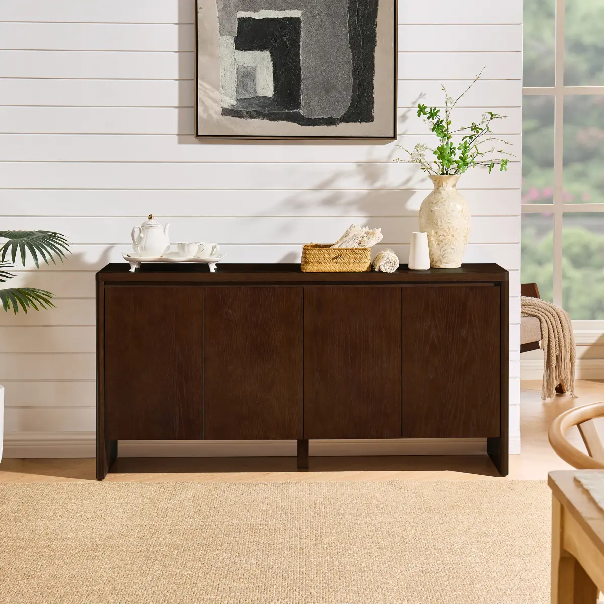 [Bellemave]    61.1" Mid-Century Modern Sideboard Buffet Cabinet - Adjustable Shelves, Multi-Functional TV Media Console for Kitchen, Living Room
