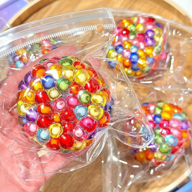 Creative Pop Beads Squishy, Noise Making Fidget Ball, Moldable Pearl Colorful Ice Cube Handmade Ball, Bracelet Style Stress Relief Squeeze Toy