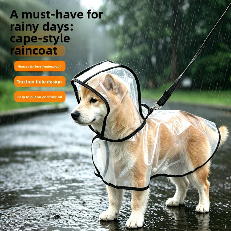 Dog Transparent Waterproof Raincoat Poncho - Multi-Size for Small to Medium Dogs, Breathable, Leash Hole Design, Keeps Dry