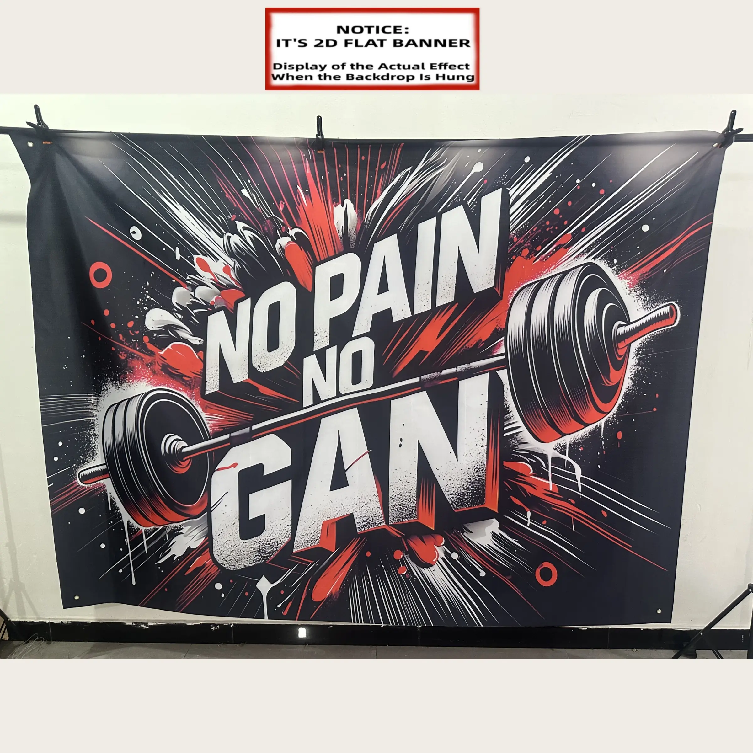 2D Flat Banner 1pc, Banner, Pain Gain, Photography Background Flag, Party Photo Background Banner, Indoor Outdoor Banner Decoration, Studio Props, Holiday Party Birthday Decoration Supplies, Birthday Party Decor, Polyester Fabric Backdrop