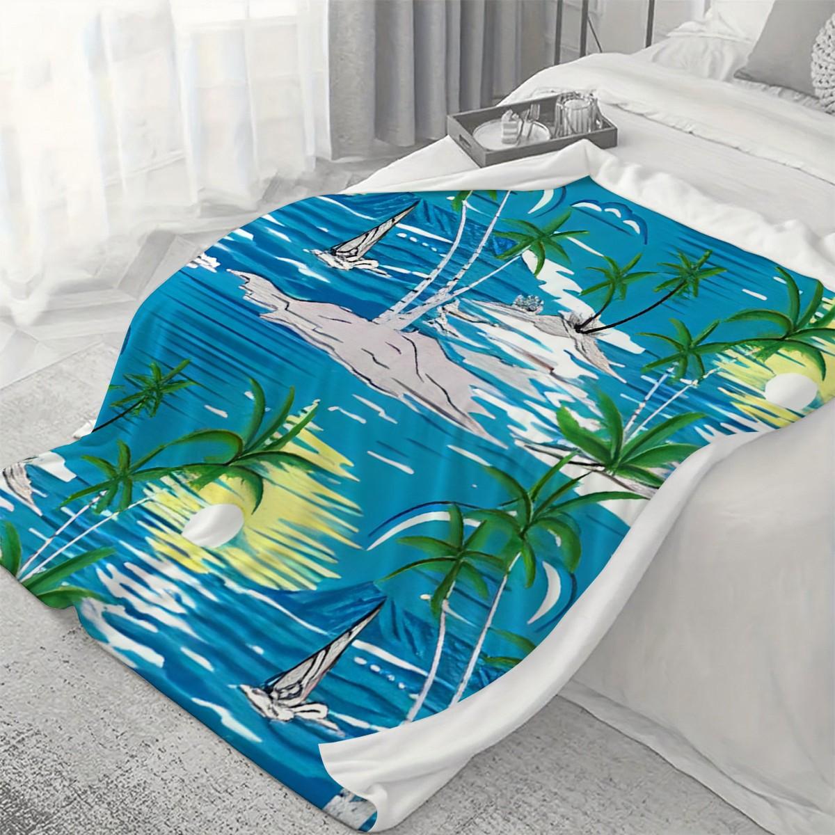 Tropical Island Coconut Print Blanket, Soft and Lightweight, Ideal for Sofa, Bedroom, Office, Outdoor, Multi-Use, Vacation Gift