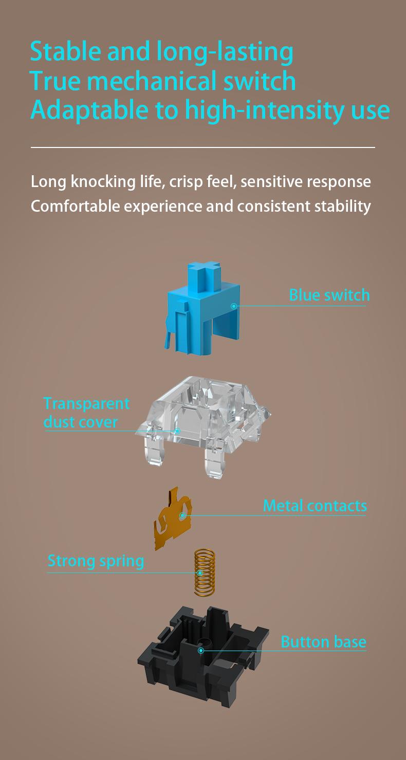 MageGee MK-Storm Typewriter Mechanical Gaming Keyboard, Retro Punk Round Keycaps Blue LED Backlight USB Wired Computer Keyboard for Gaming and Office, Compatible with Windows