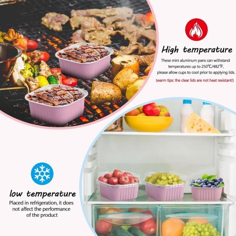 30 Pcs 5 oz Pink Mini Disposable Cake Plates, Foil Square Baking Cups with Lids,Muffin Plates, 3.5x3.5 Small Baking Cake Plates, Cupcake Containers, Suitable for Single Cakes, Mini Muffin Plates