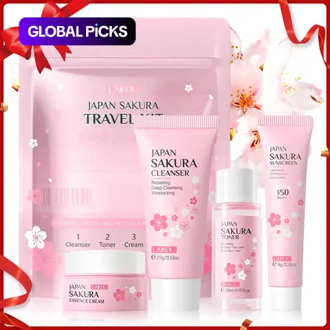 Sakura Travel Skincare Kit, 1 Count Deep Cleaning Facial Cleanser & 1 Count Moisturizing Facial Cream & 1 Count Softening Toner & 1 Count Hydrating Sunscreen, Professional Facial Skin Care Kit #GLOBAL PICKS